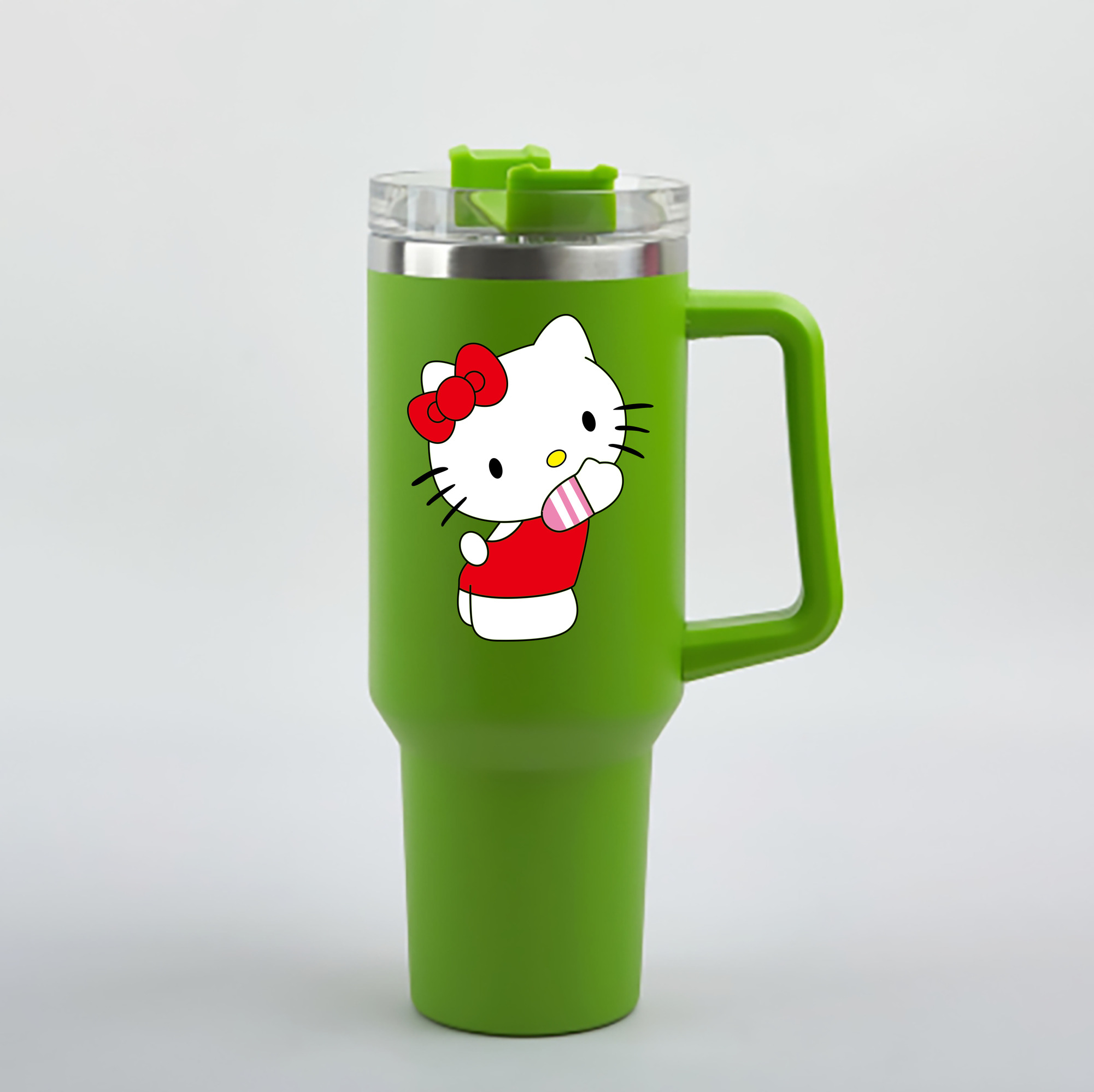 （画像用） Hello Kitty ハローキティ 1200mL車用タンブラー - クリスタルステッカー（プラスチックストロー付き）